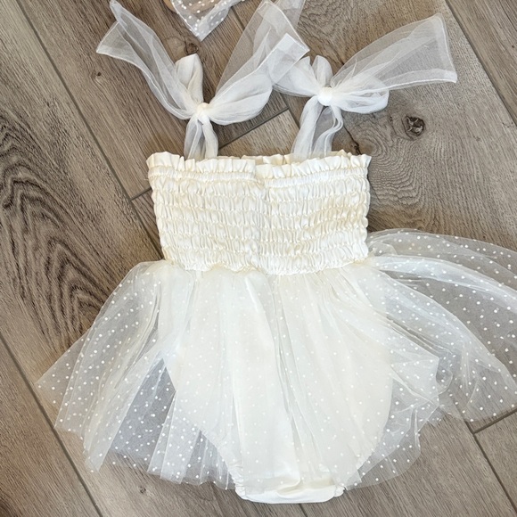 White Tulle Baby Dress with Headband - Picture 3 of 7